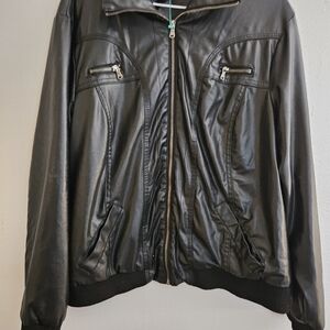 Mens New Look Black Faux Leather Bomber Jacket Size 2x